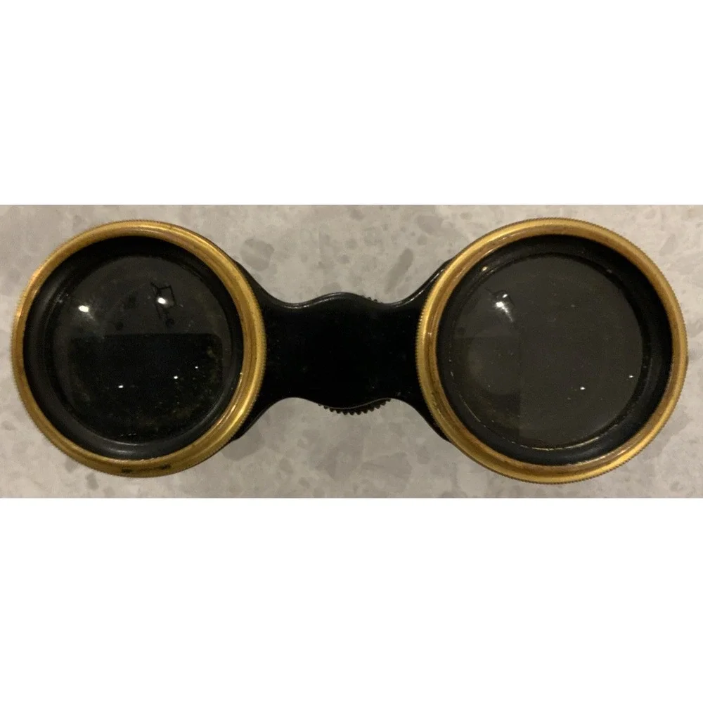 Antique France Style Brass & Black Opera Theater Glasses - Clear Lenses